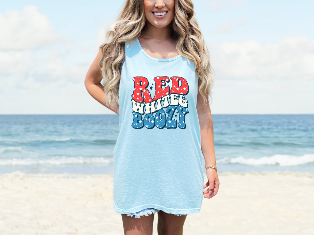 Red, White, & Boozy Comfort Colors Graphic Tank